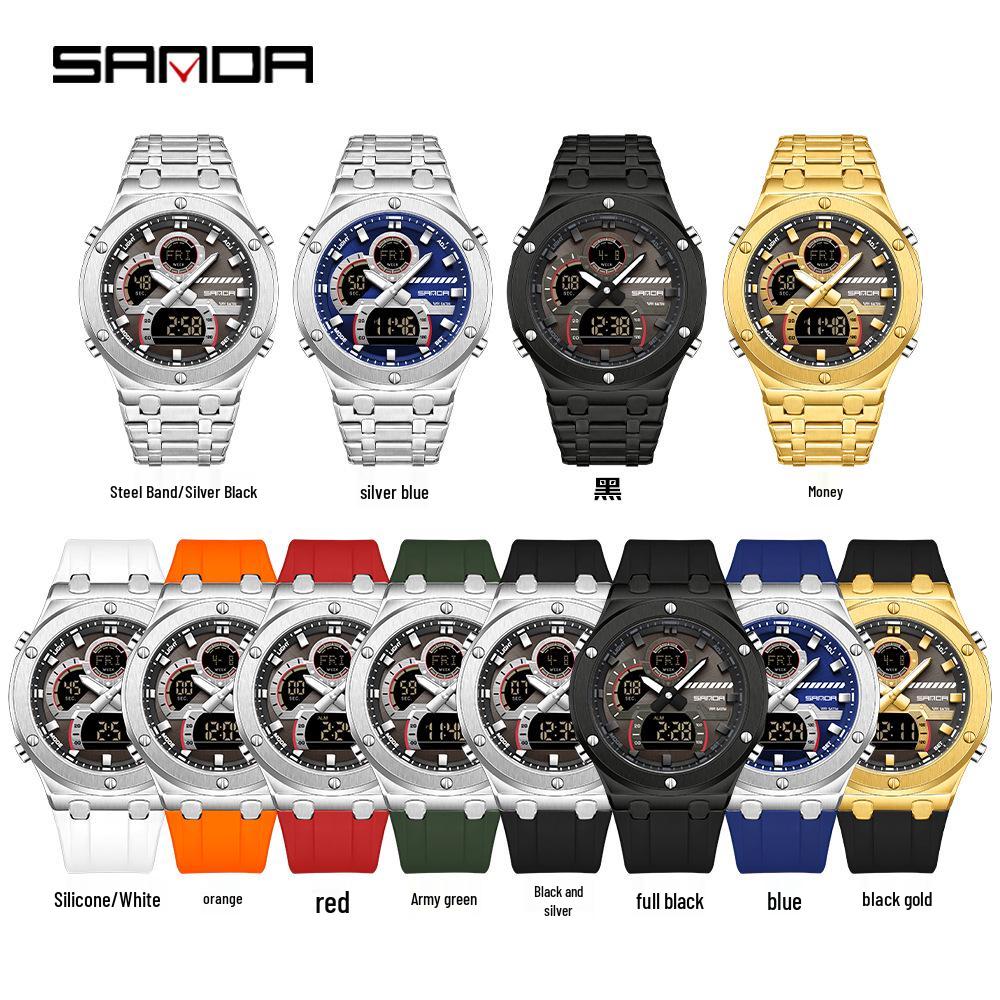 Sanda Trendy Multifunctional Waterproof Student Wristwatch with World Time Display