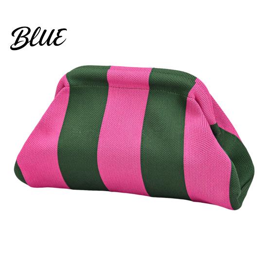 Multipurpose Handbag Women Woven Striped Clutch Purse Large Capacity Kiss Lock Purse Cosmetic Pouch Summer Beach Vacation Evening Dumpling Bag