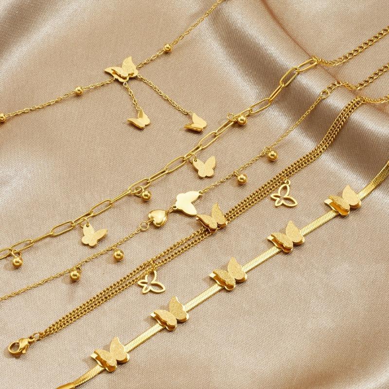 Gold Double Layer Butterfly Charm Bracelet