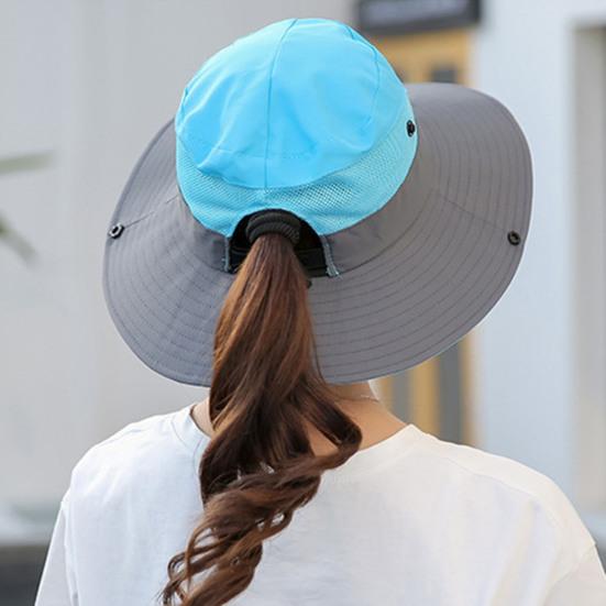 Women Summer Sun Hat Hollow Mesh Windproof Strap Wide Brim Anti-UV Sun Protection Foldable Portable Gardening Fishing Travel Cap Outdoor Fisherman Hat