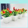 Plastic Fruit Bonsai Set With Faux Flowers And Miniature Decorative Plants For Home Decor