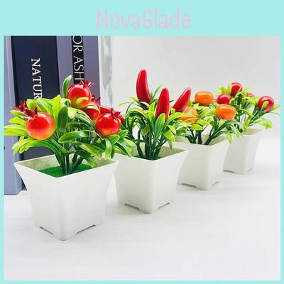 Kunststoff-Frucht-Bonsai-Set mit künstlichen Blumen und Miniatur-Zierpflanzen zur Heimdekoration