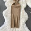 Summer Women Sleeveless Single Breasted Office Work Knitted Sweater Sheath Dresses with Belt