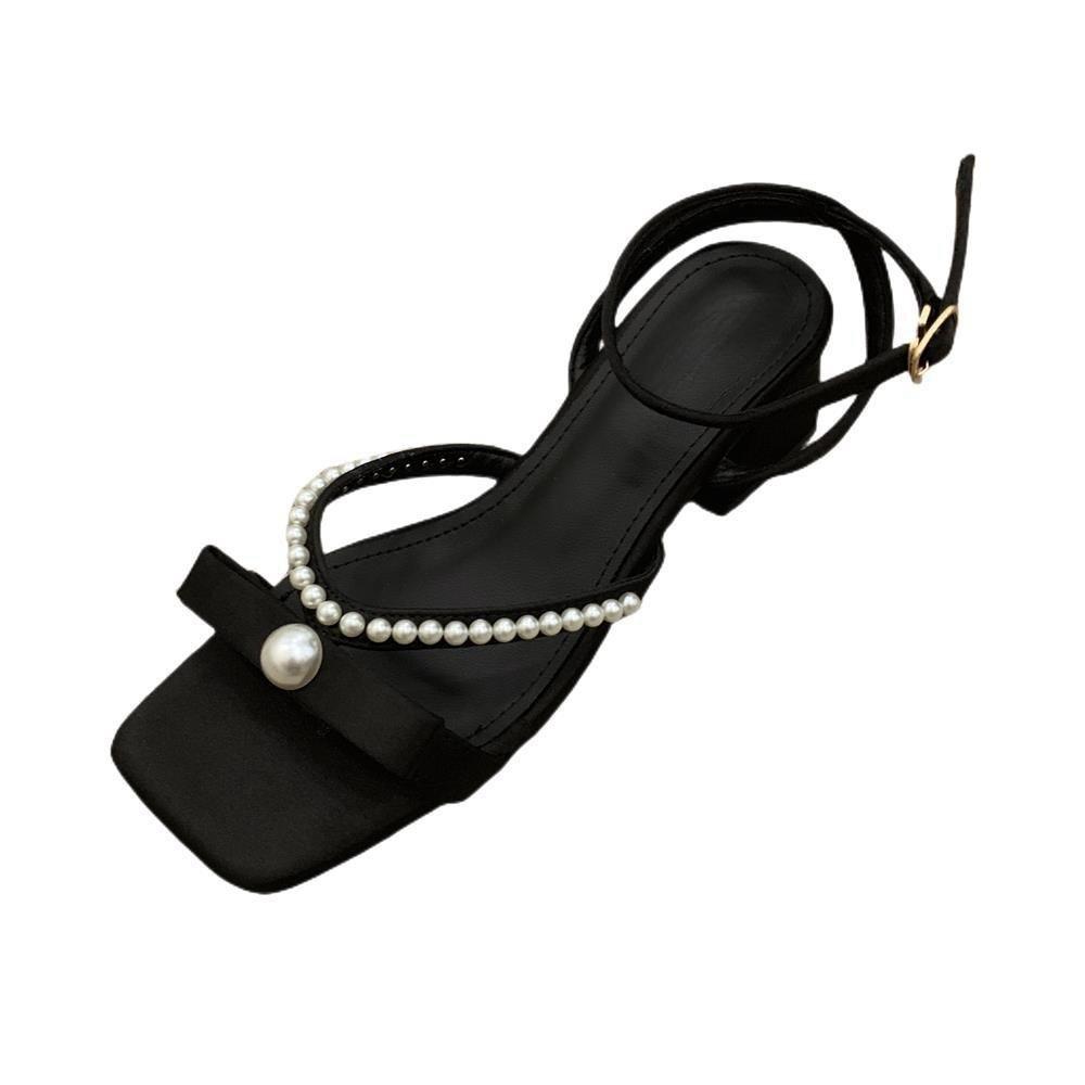 Coarse Heel Open-toed Versatile Sandals Women's Shoes Trendy Pearl Shoes