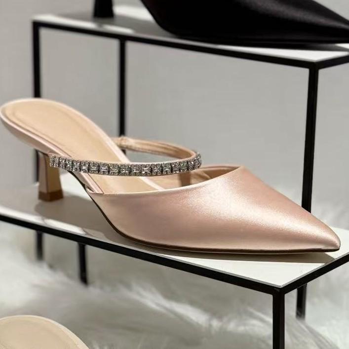 CHENGMAIZU25 Summer Rhinestone Pointed-Toe Stiletto Mules - Women's Closed-Toe Sandals