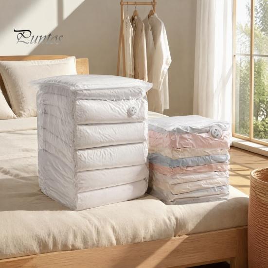 Organizzazione Camera del Dormitorio 2 Pezzi Sacchetti Sottovuoto per Vestiti, Sacchetti di Stoccaggio a Compressione Senza Pompa, Essenziali per la Casa Trasparenti Salvaspazio Viaggio