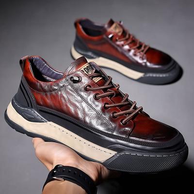 Trendy pánské boty Nový vzor rukojeti Sportovní pánské boty na prkno z pravé kůže Boty pro volný čas s blokováním barvy, univerzální
