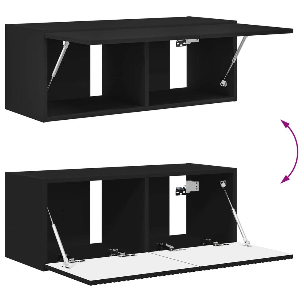 TV Cabinet Set 2 Pcs Black Engineered Wood