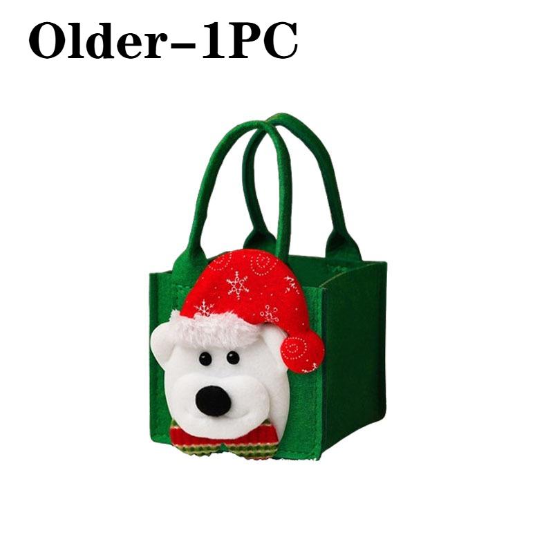 Christmas Gift Bag Santa Reindeer Design Durable Handbag Green Red Felt Texture Top Opening Ring for Kids Candy Gifts