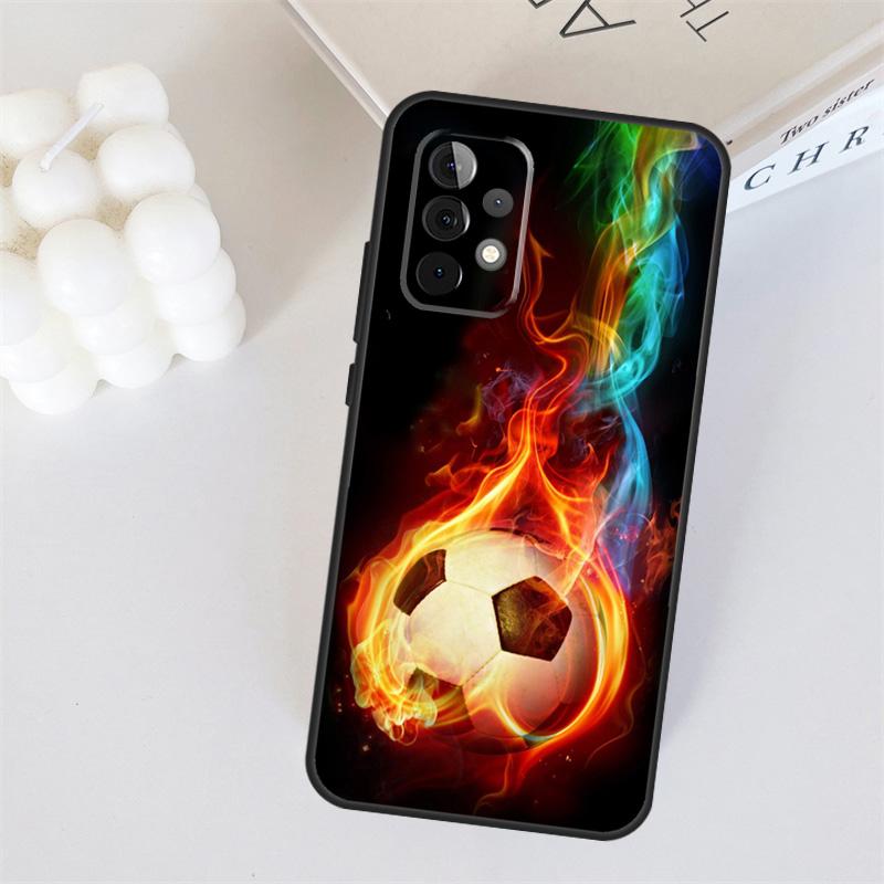 Fire Football Ball Soccer For Samsung Galaxy A55 A35 A15 A36 A56 A26 A16 A22 A32 A52 A54 A34 A53 A33 A13 A06 A05 Case