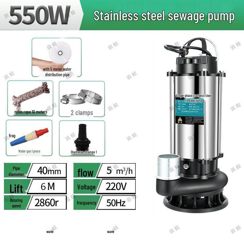 Pompe à eau submersible domestique haute puissance en acier inoxydable 220V pour usage agricole et d'eaux usées