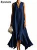 New Fashion Deep V Neck Sleeveless Slim Fit A-Line Dress with Irregular Hem