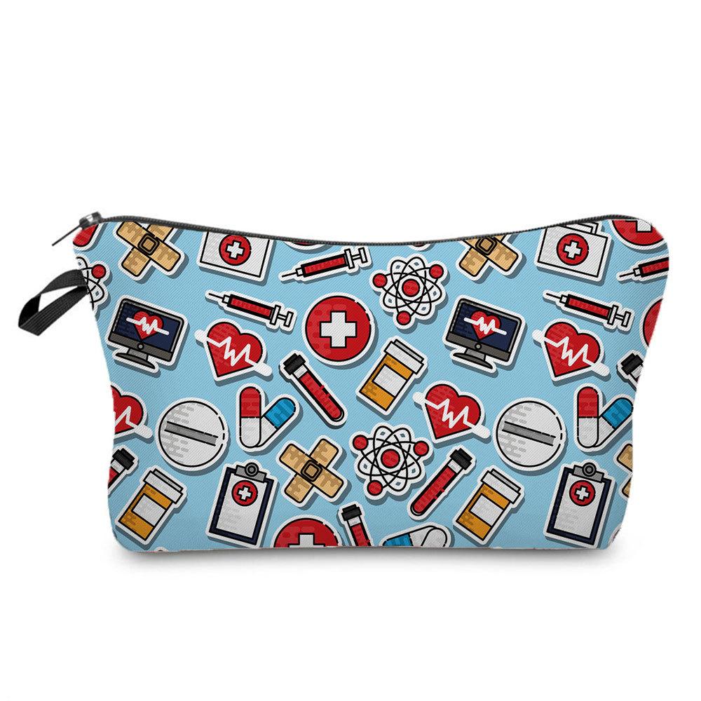 Women Electrocardiogram Print Cosmetic Bag Toiletries Organize Travel Storage Case  6435