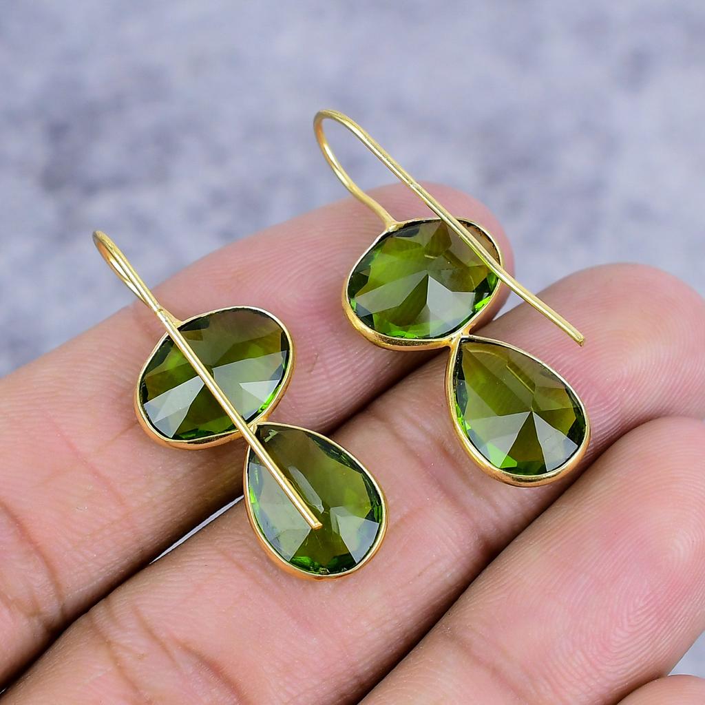 Peridot Gemstone Handmade 925 Sterling Silver Jewelry Earring 1.46" M-2639