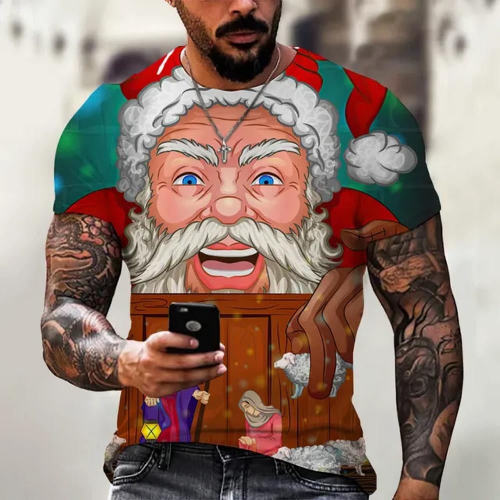 Funny Santa Claus Graphic T Shirts Fashion 3D Print Men's T-Shirts Hip Hop Trend X'mas Clothing Casual O-neck Short Sleeve Tops