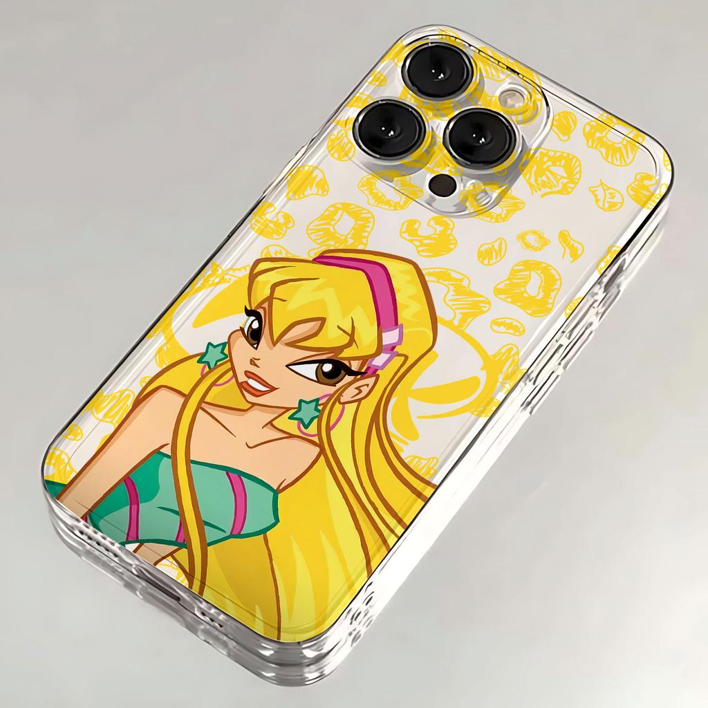Modische und hübsche Winxs Clubs Handyhülle für iPhone 17, 16e, 16, 15, 14, 13, 12, 11, Mini, Pro Max, X, XR, XS Max, 8 Plus – Transparente Rückseite