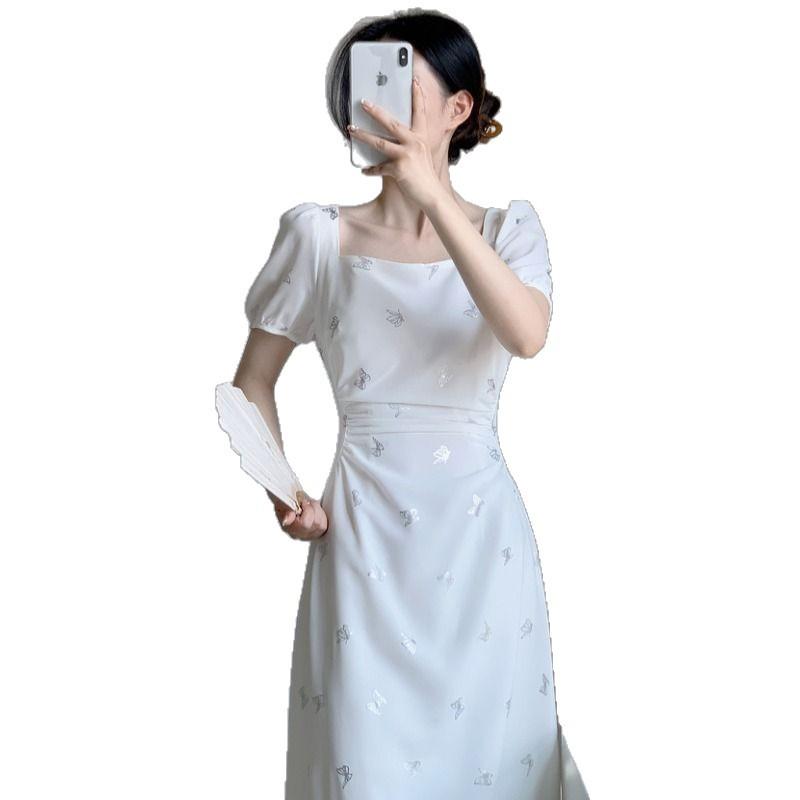 French temperament advanced sense Muse fan dress women's summer design sense waist gentle wind first love fairy long dress