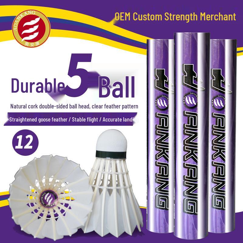 Ao An Kang No. 5 Durable Goose Feather Shuttlecock – Stable Flight  Good Feel for Competition. 12 Pack