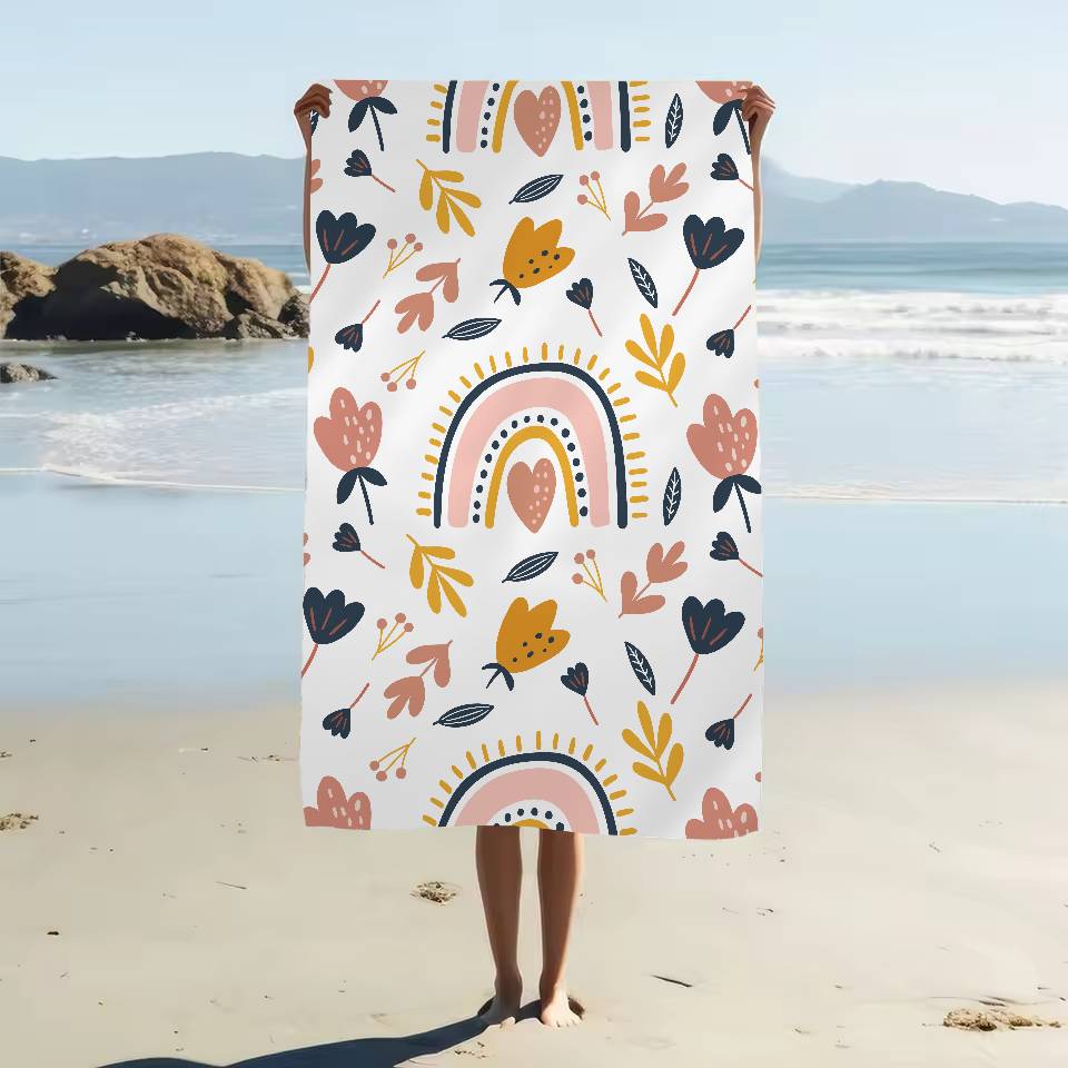 

Cartoon Rainbow Print Beach Towel Colorful Bath Towels For Girl Microfiber Quick Dry Sand Free Beach Yoga Spa Gym Pool W30*H60(CM)