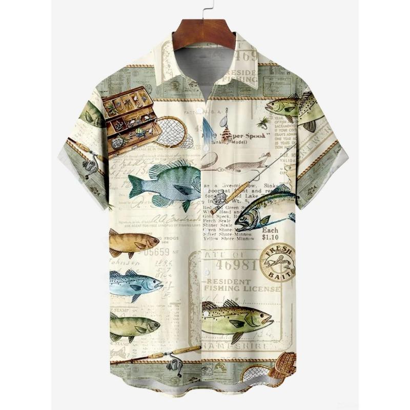 Fashion Men's Casual Sea Life Graphics Short Sleeve Shirt Button Down Lapel Shirts Oversized Tops Casual Hawaiian Shirt for Man