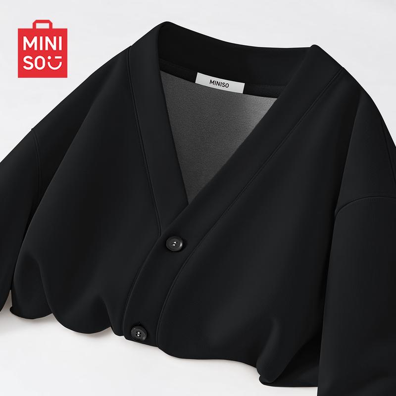 MINISO Men's Winter V-Neck Fleece Lined Cardigan Hoodie