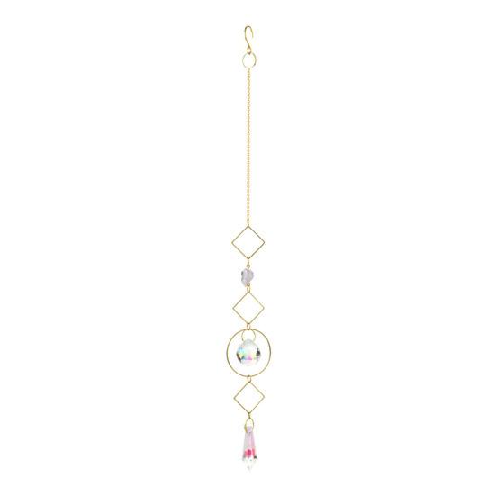 Amethyst Sun Catcher, Sun Moon & Star Metal Pendants, Rainbow Maker Window Hanging Ornament, Crystal Hanging Wind Chimes for for Garden Porch Balcony B