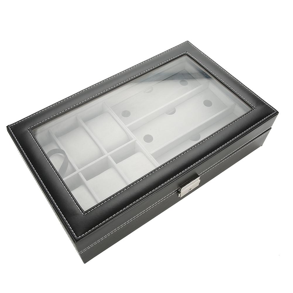 3 Fächer Brillen 6 Fächer Uhren Display Aufbewahrungsbox PU Leder Schmuck Organizer Koffer