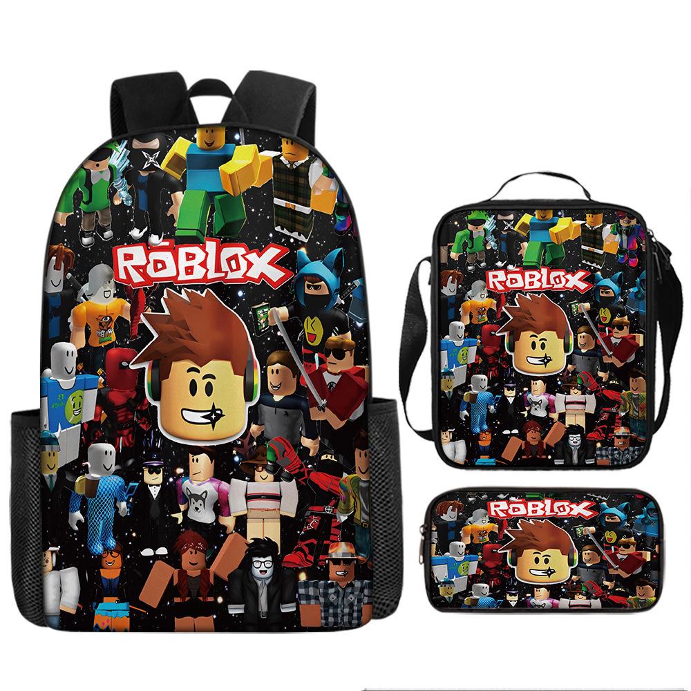 Roblox Retro Cartoon Backpack Set - Trendy 3-Piece Schoolbag for Kids