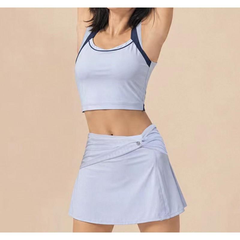 Womens Tennis Skirt Set Sleeveless Sportswear Running Gym Yoga Badminton Outdoor Fitness