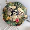 Shih Tzu and Flowers Pattern, Automatic Folding Umbrella, Portable and Foldable Design, 8 Ribs, a Christmas or Birthday Gift.