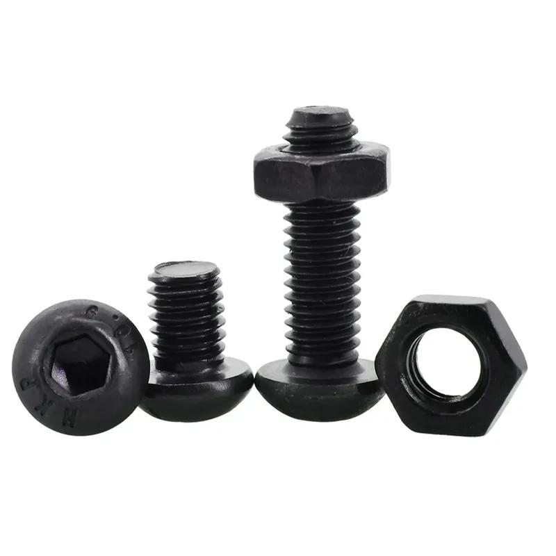 ISO7380 Allen Hexagon Hex Socket Button Round Head Screw Nut Kit M2 M3 M4 M5 M6 Black Grade 10.9 Carbon Steel Bolt Nut Set