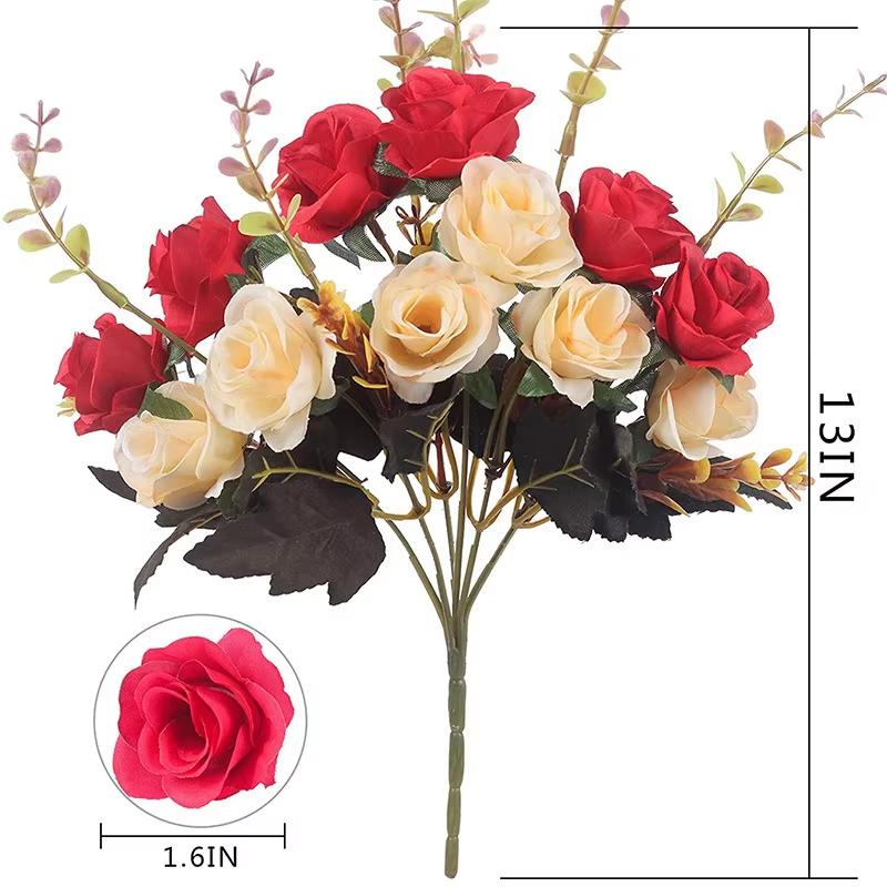 

12Heads Artificial Silk Roses Flowers Bouquet for Home Wedding Garden Party Decoration DIY Craft Garland Photography Props 1pc красный