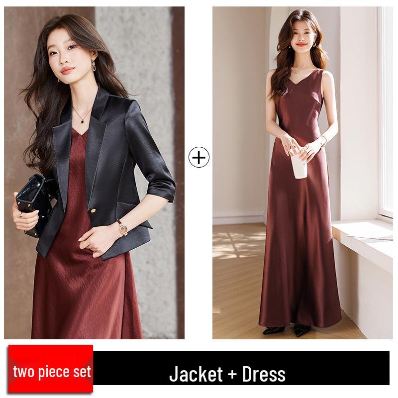 Women's Petite Acetate Satin Blazer & Dress Set - Spring 2026 Collection