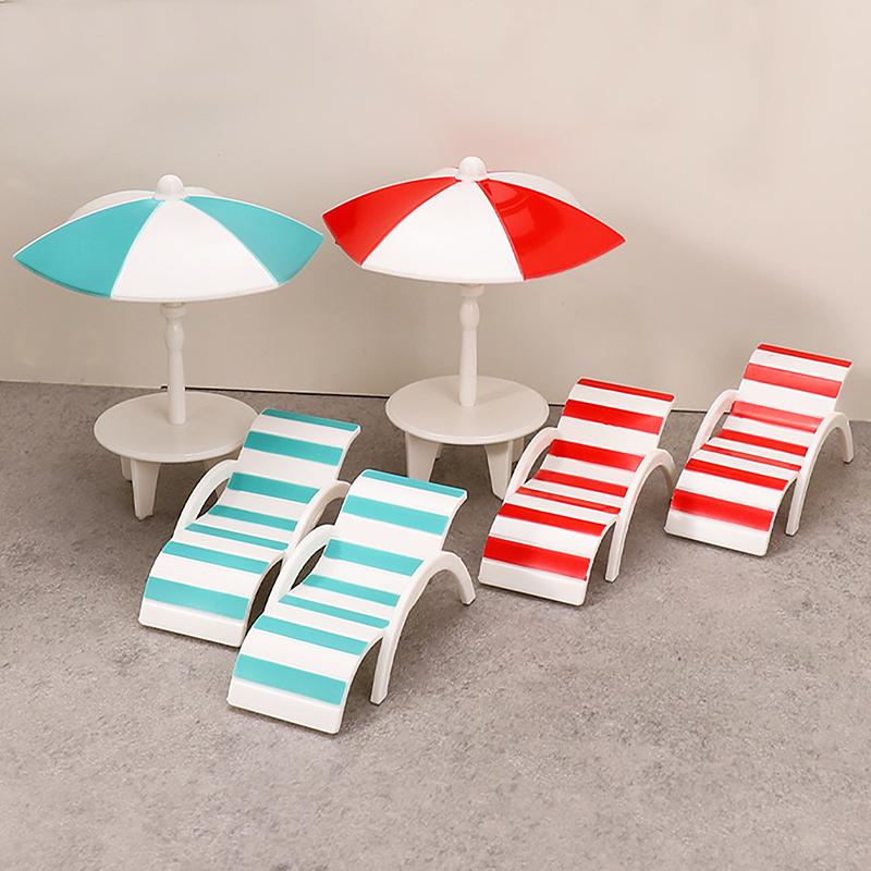 Mini Sun Umbrella, Double Beach Chair Set, Miniature Handicrafts, Toy House Decoration, Micro Landscape Ornaments