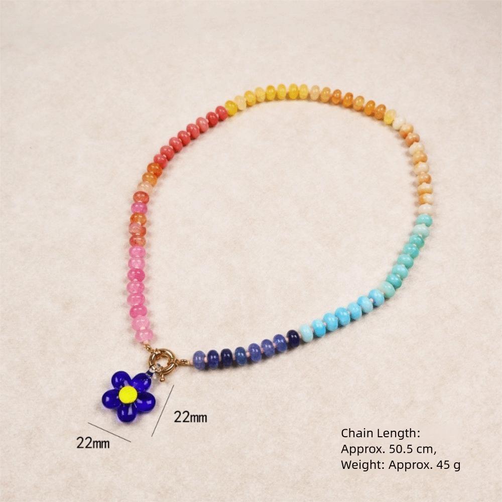 Bohemian Rainbow Beaded Necklace Ocean Style Choker Necklace New Flower Pendant Necklace  Jewelry
