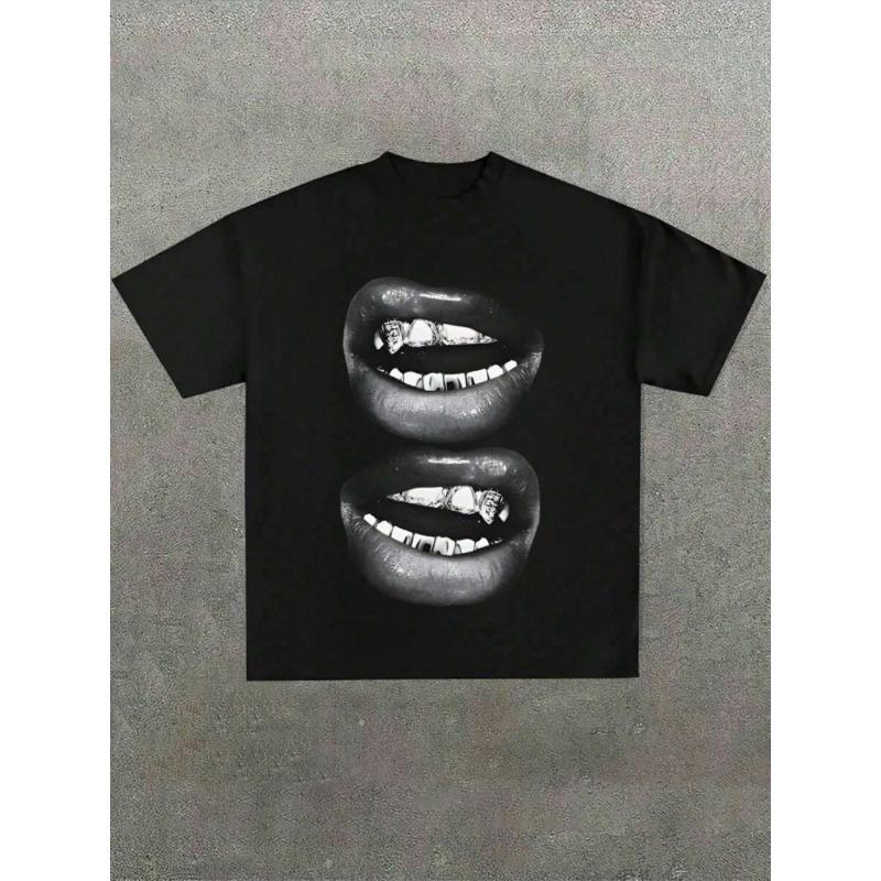 T-shirt Morbida Casual con Labbra Divertenti da Barbecue Manica Corta Casual Comoda
