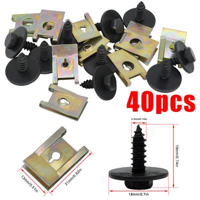 40pcs Chassis Engine Guard Metal Nut/Screw Washers U-shape Clip Car Fender Bumper Cross Head Screws For BMW E46 E92 E90 F10