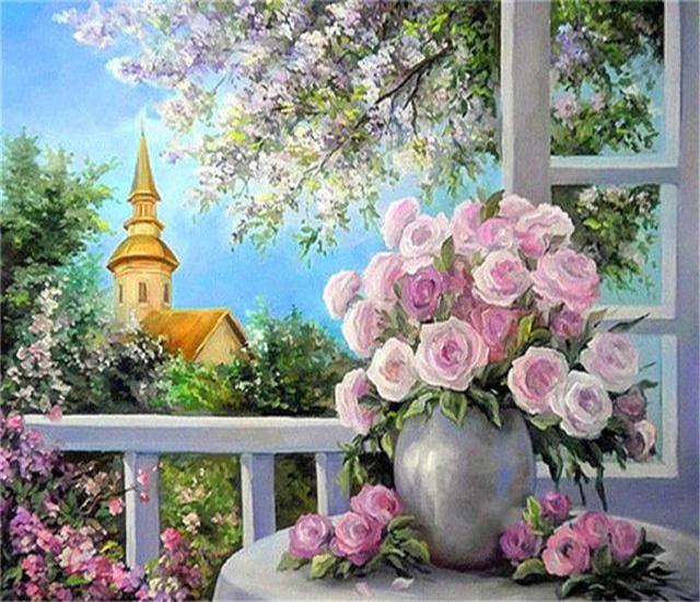 

RUOPOTY картина по номерам, рисунок цветов, холст, акрил, ручная роспись, картины по номерам, настенное искусство для взрослых, украшение дома 40x50cm NO Frame