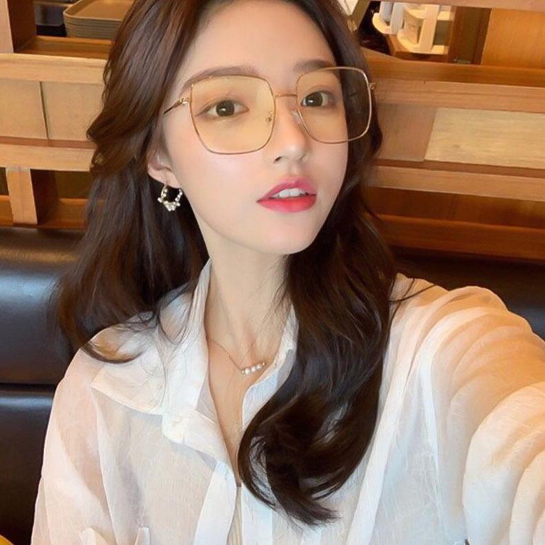 The Same Square Gold Wire Frame Plain Glasses Frame, Male And Female Hipsters Harajuku Flat Glasses Myopia Frames