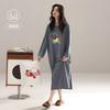 Womens Cotton Long Sleeve Nightgown With Built-in Bra Striped Sleepwear Home Dress