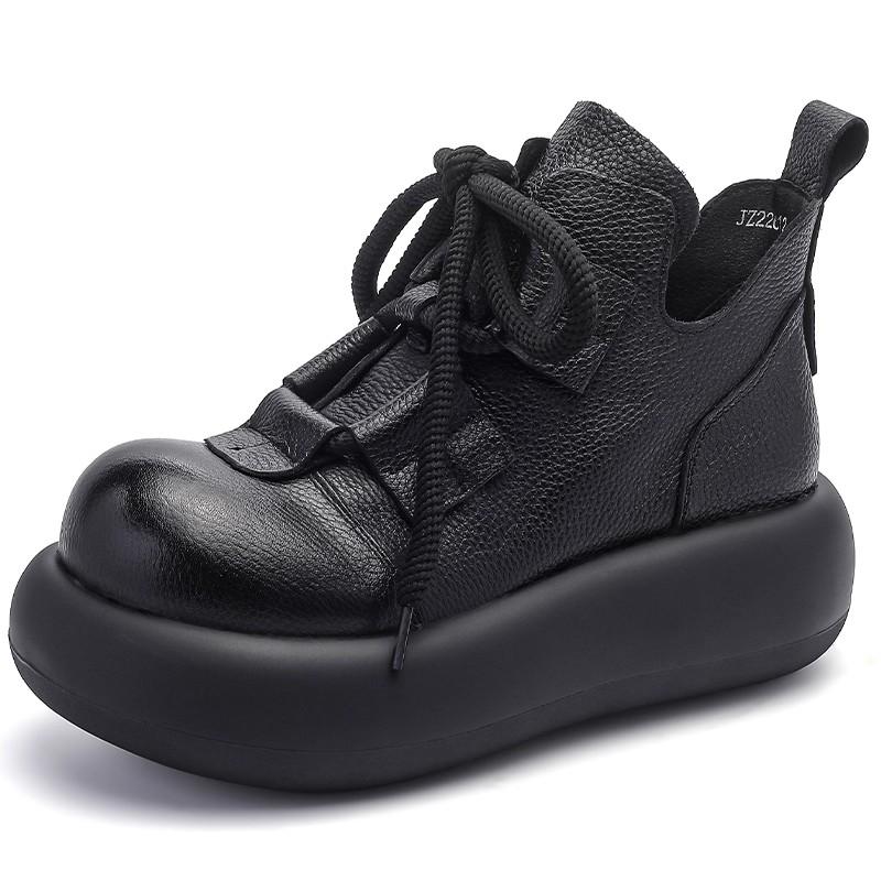 Fashion GKTINOO Round Toe Short Boots 2025 Autumn Winter Thick Soled Genuine Leather Zip Big Toe Women Soft Sole Platform Shoes