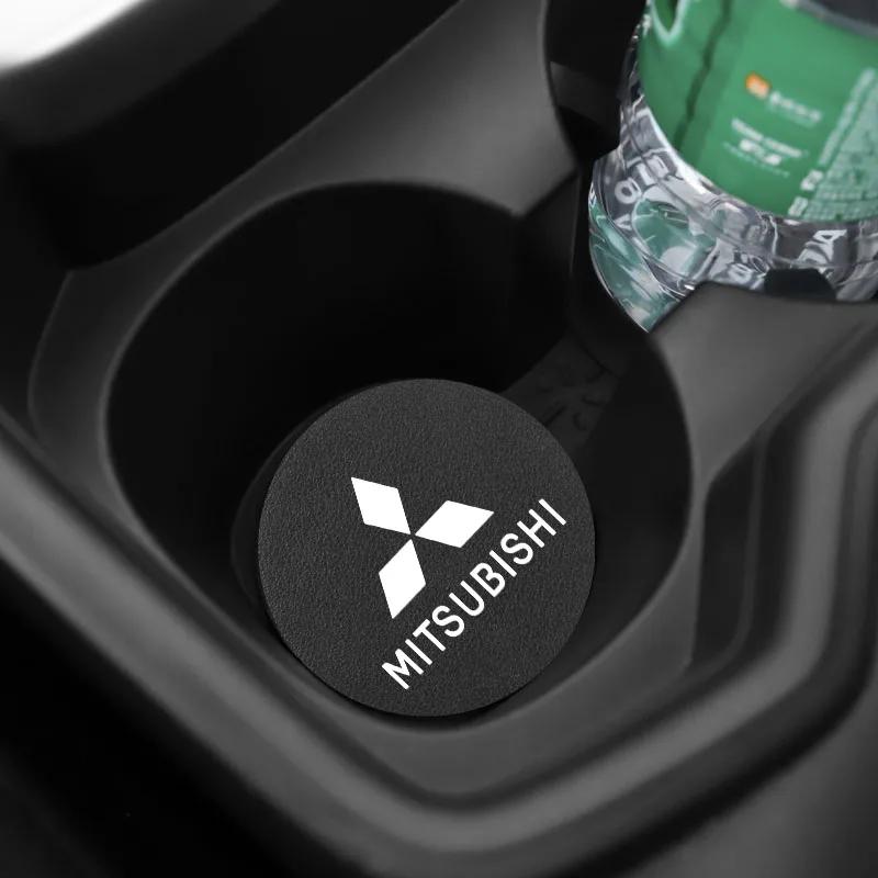 2PCS Carbon Fiber Car Cup Holder Coaster for Mitsubishi Outlander Lancer Pajero ASX Eclipse Cross Anti-Slip Water Cup Pad Car In