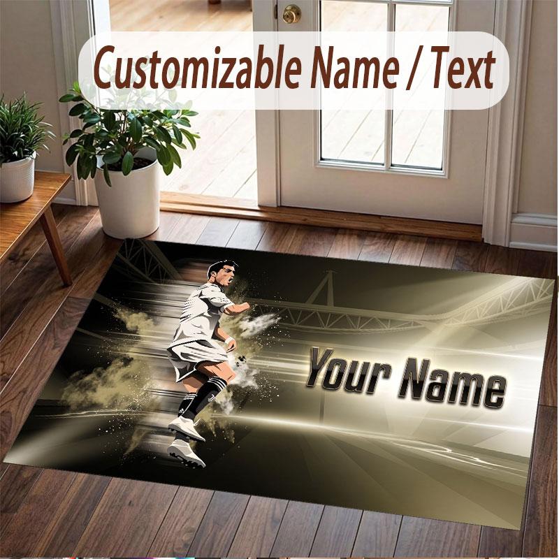 Custom Rug Cristiano Ronaldo Pattern Print Name Text Soft Non‑Slip Floor Carpet for Home Indoor Decoration