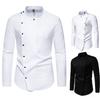 Camisa de vestir blanca para hombre con cuello mao asimétrico, botones asimétricos, manga larga, corte slim