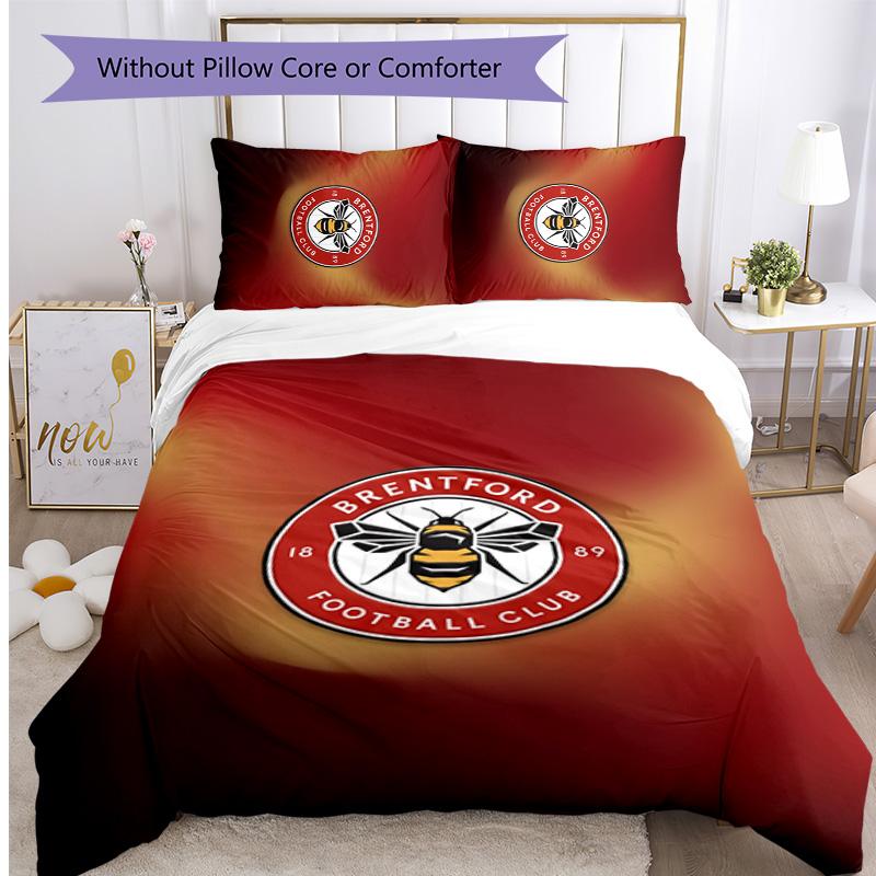 Brentford Football Printed 3 Pieces Bedding Set, Comfortable Skin Friendly Bedroom Duvet Cover Set