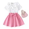 Girls' Fashion Set - Summer Children's Princess White Short-Sleeved T-shirt and Pink Short Skirt Set