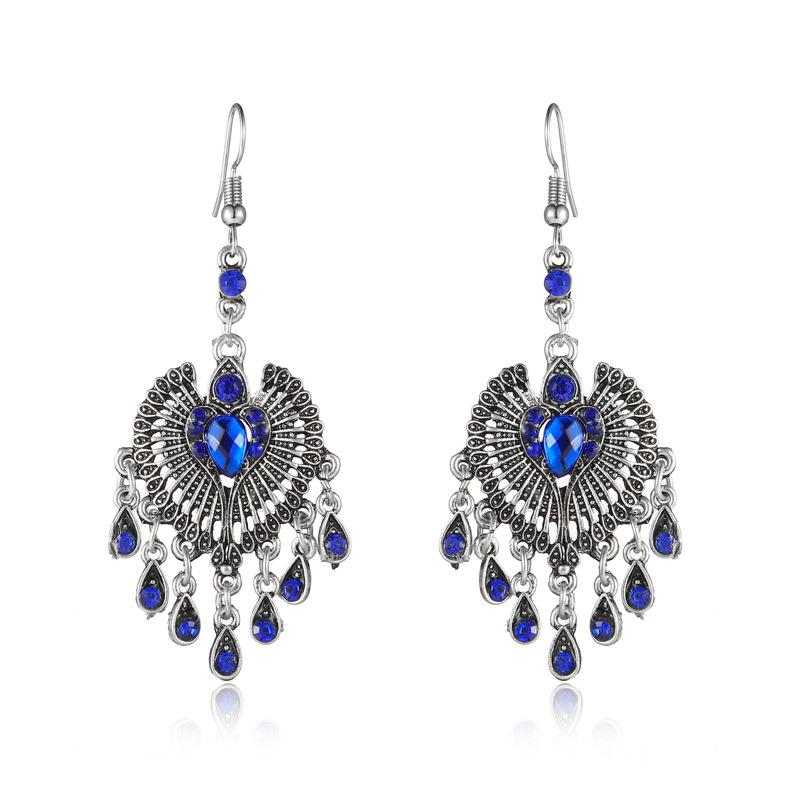 Этнические серьги с павлинами: Французский Медный Камень Кошачий Глаз, Черный Ретро Дизайн – Персонализированные Подарки для Девочек королевский синий