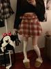Autumn 2025 Women's High Waist Plaid Wool A-line Skirt with Belt