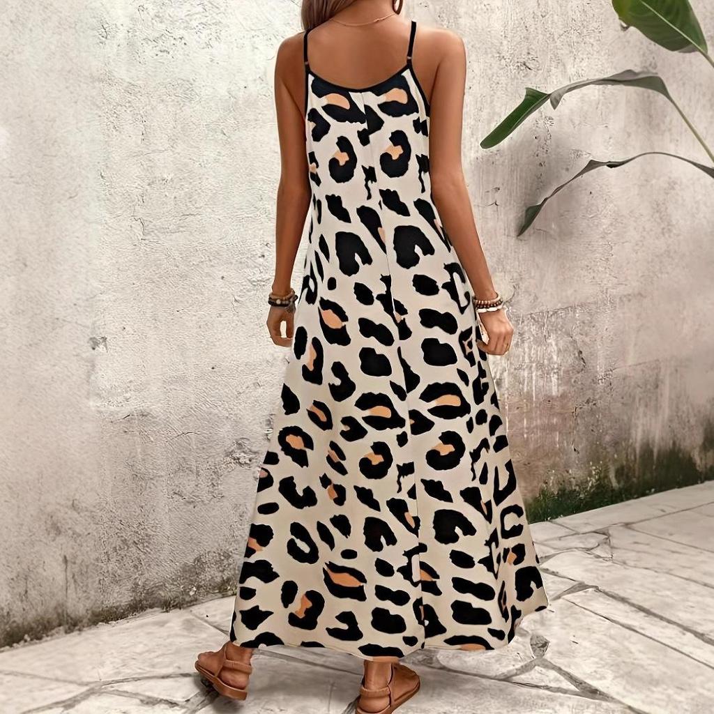 Casual Maxi Jurk met Luipaardprint, Bandjes en Mouwloos voor Dames