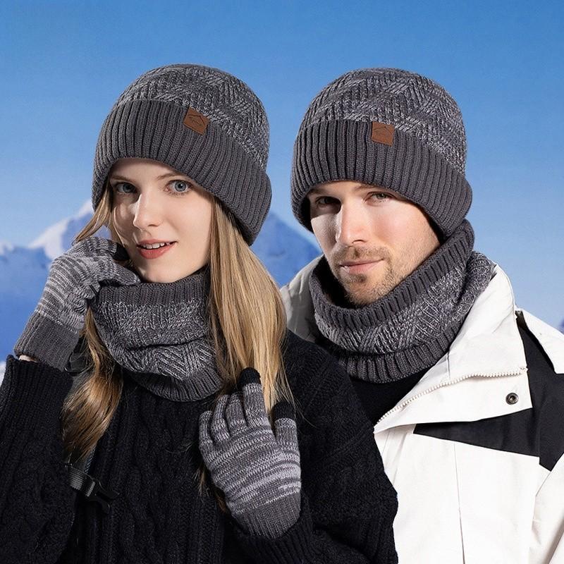 Knitted Winter Hat And Gloves Set With Fleece Lining For Men And Women